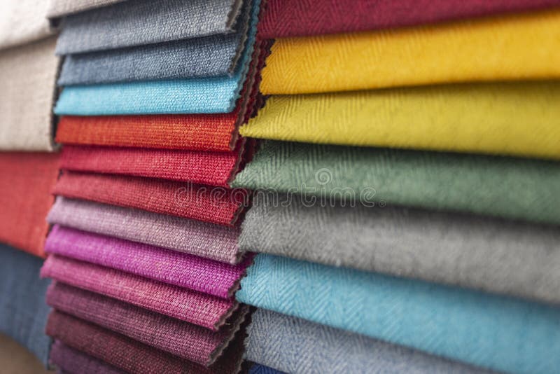 Colorful Textured Upholstery Cloth Fabric Samples with Selective Focus