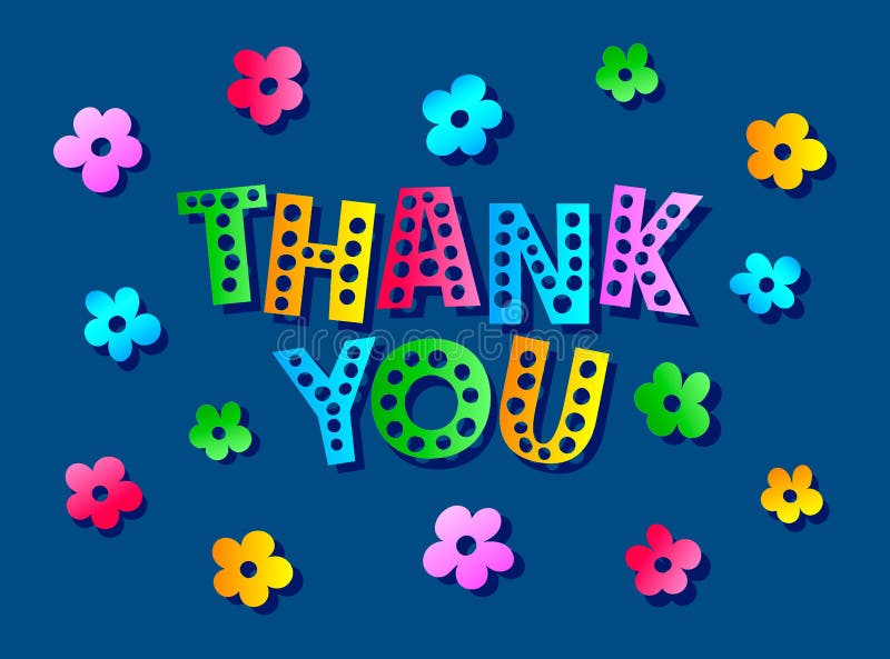 Colorful Thank You Text with Flowers on Classic Blue Background Stock  Vector - Illustration of bright, gratitude: 187398699