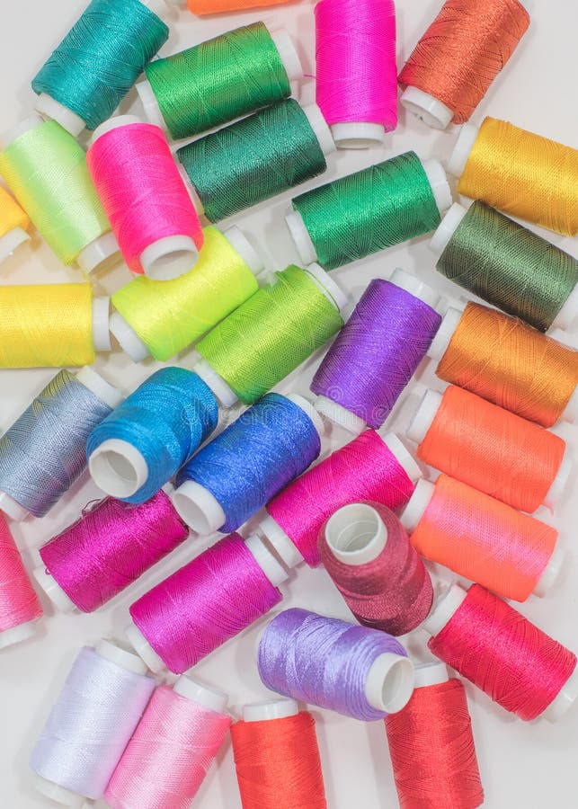 Colorful Thread Spools Background,Top View, Flatlay stock photography