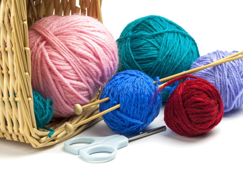 Balls of Wool Yarn and Knitting Needles Stock Image - Image of material ...