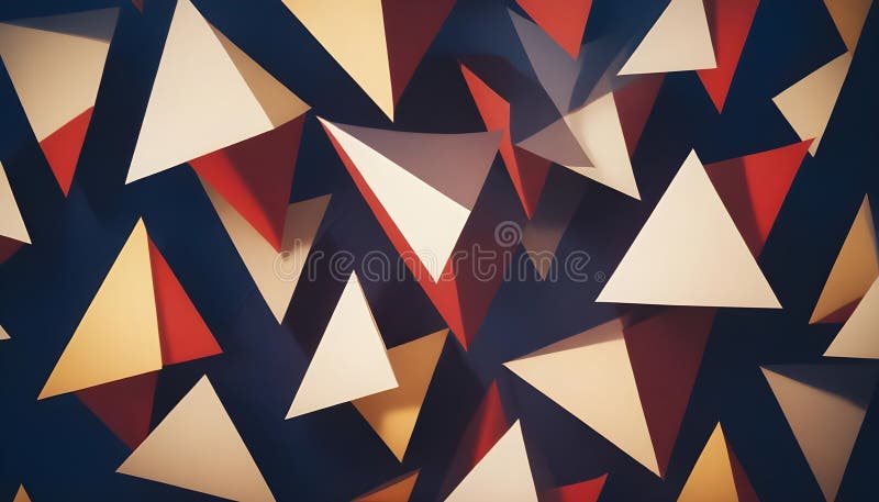 Triunghiuri tridimensionale colorate în alb-galben roșu proeminent dintr-un fond întunecat, creând o dinamică și royalty free illustration