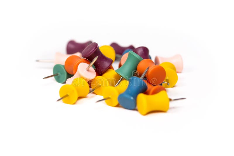 Pile of Thumbtacks on White Background Stock Photo Image of green