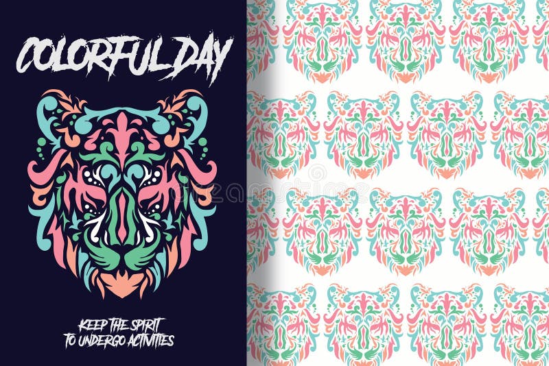Colorful tiger hand drawn with editable patterns stock illustration