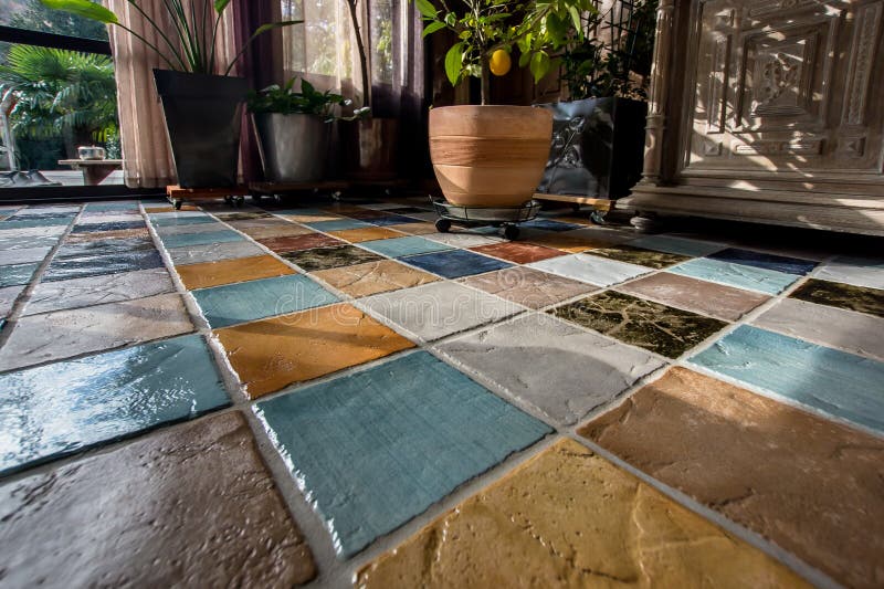 Colorful tile plunch on the floor