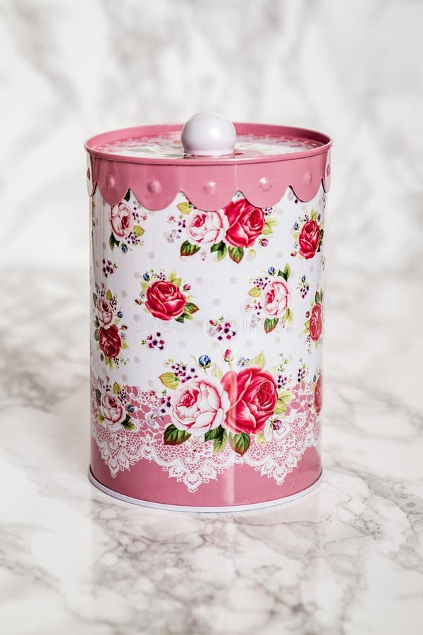 Colorful Tin Storage Container with Floral Pattern Stock Image Image