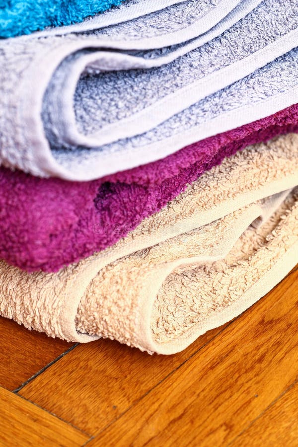 Colorful Towels on Wooden Floor Stock Photo Image of composition