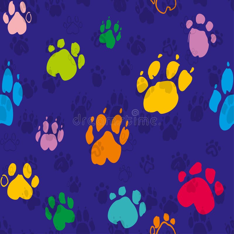 Colorful Traces of Dog Paws Eamless Pattern. Stock Illustration