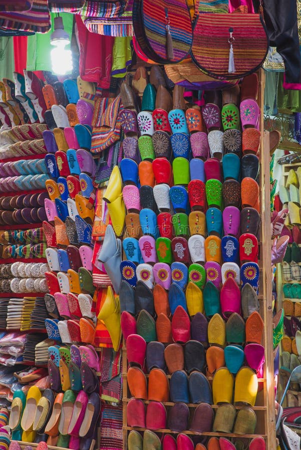 The colorful traditional shoes of Morocco made from leather