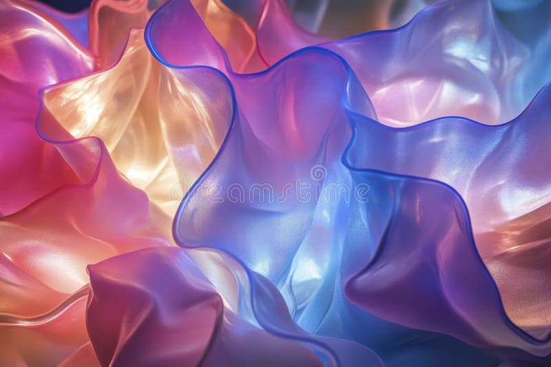Colorful translucent fabric waves create an abstract and artistic display of light and texture in a creative setting vector illustration