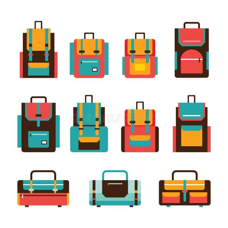 Colorful Travel Bag and Packpack Set Modern Flat Design Stock