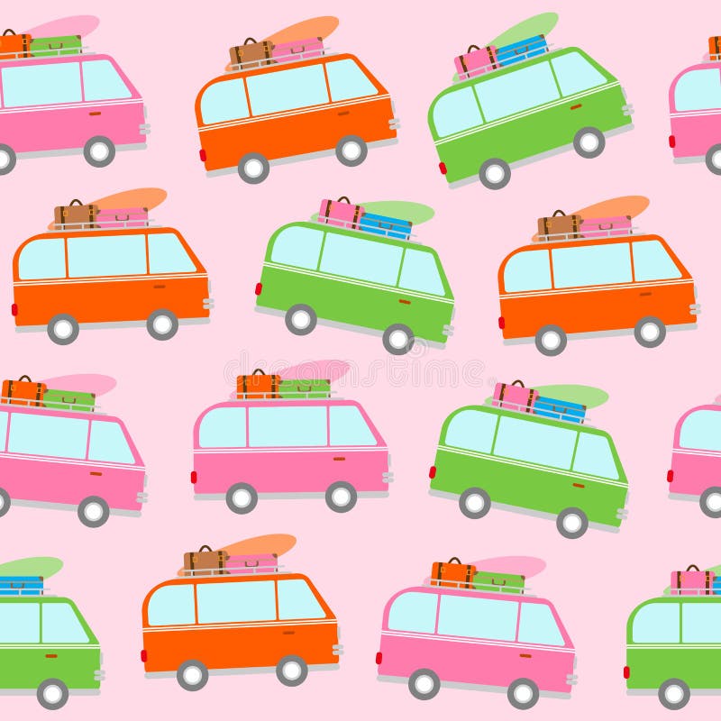 Colorful travel car seamless pattern background royalty free illustration