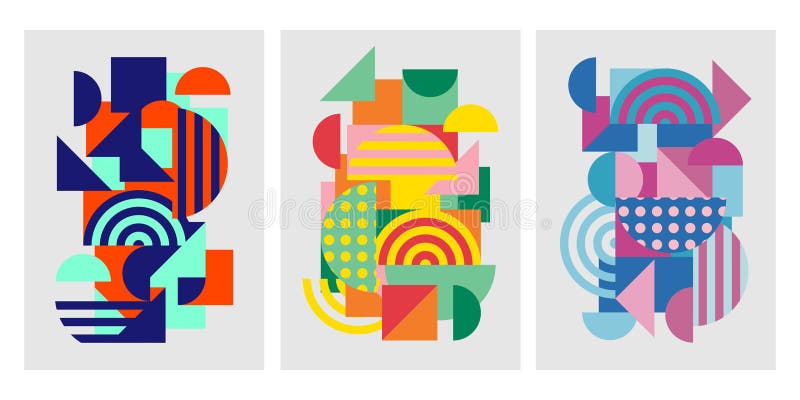 Colorful trendy geometric shapes flat elements of a pattern. Pop art style texture. Modern abstract design for poster and cover te