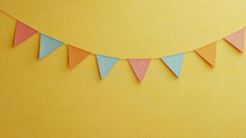 Colorful Triangle Bunting on Yellow Wall royalty free stock photos