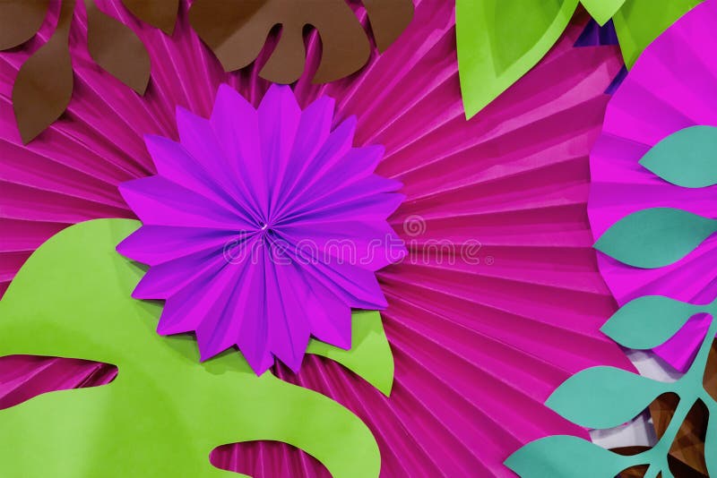Colorful tropical paper flower background. multicolored Flowers and leaves made of paper royalty free stock photography Colorful tropical paper flower background. multicolored Flowers and leaves made of paper royalty free stock photography