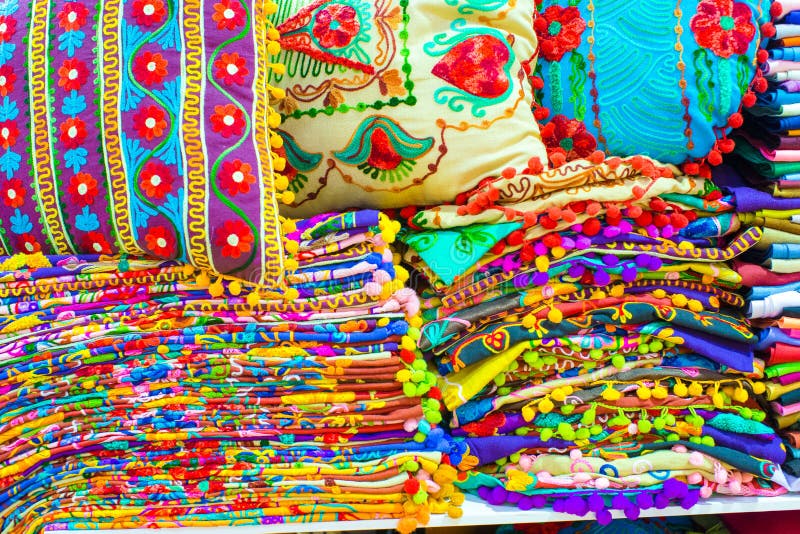Colorful Turkish Fabric Samples on Grand Bazaar Stock Photo Image of