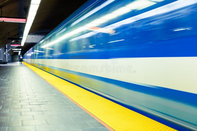Colorful Underground Subway Train with motion blur stock image