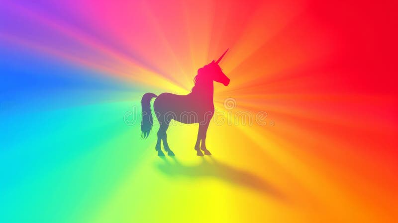 Colorful Unicorn Silhouette Against Vibrant Rainbow Background