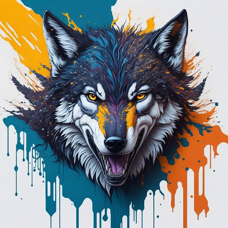 Colorful unique wolf head illustration stock illustration