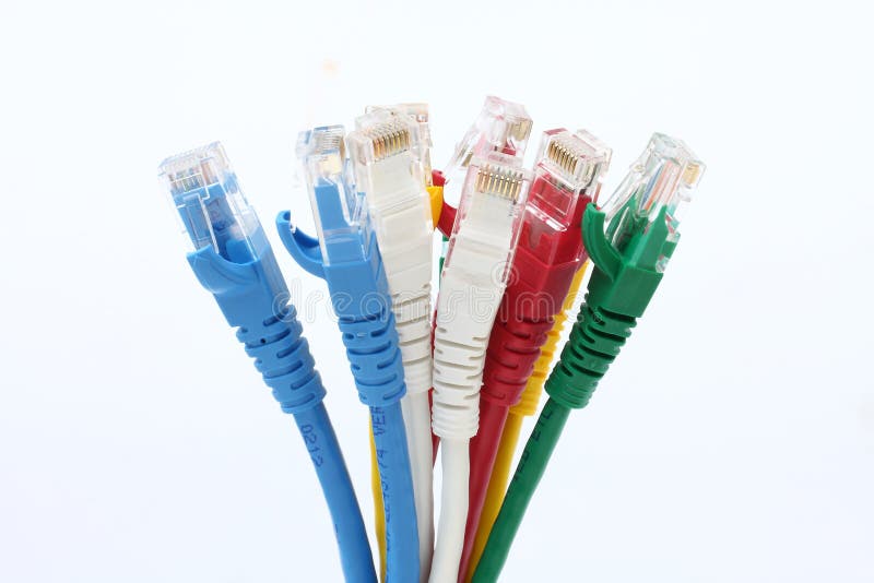 Colorful UTP ethernet cables LAN white background