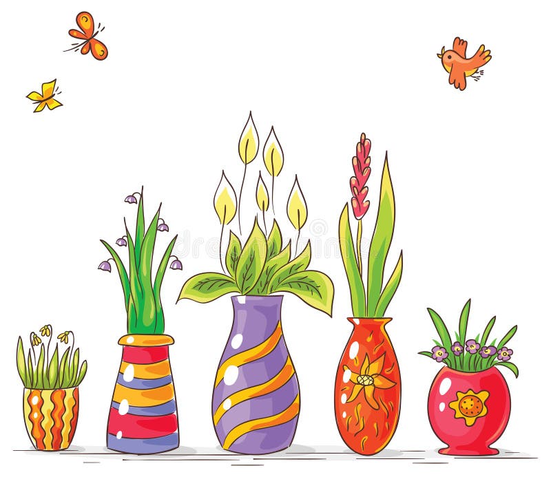 Colorful Vases with Flowers in a Row Stock Vector Illustration of bottom, vector 50509467