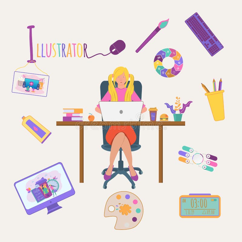 Colorful Vector Alphabet Book Of Professions Profession Illustrator Letter I Stock Illustration Illustration Of Design Graphic Colorful Vector Alphabet Book Of Professions Profession Illustrator Letter I Stock Illustration Illustration Of Design Graphic