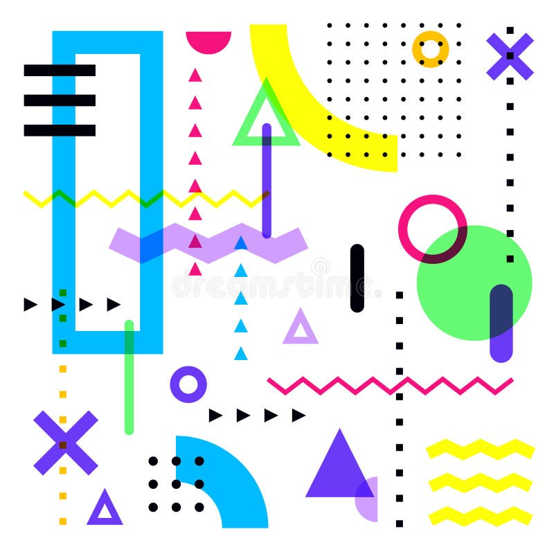 Colorful vector background with abstract geometric shapes. Memphis style design elements on white background vector illustration