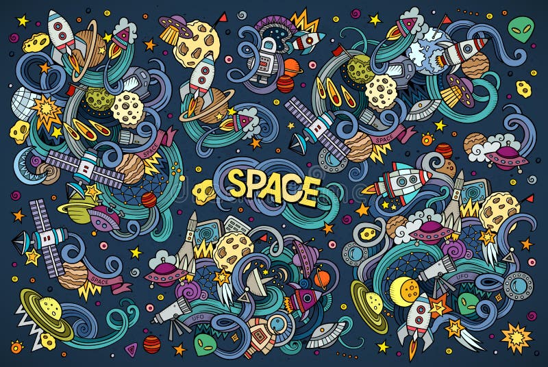 Cartoon Cute Doodles Hand Drawn Science Illustration. Colorful Detailed,  With Lots Of Objects Background. Funny Vector Artwork Royalty Free SVG,  Cliparts, Vectors, and Stock Illustration. Image 68966618.
