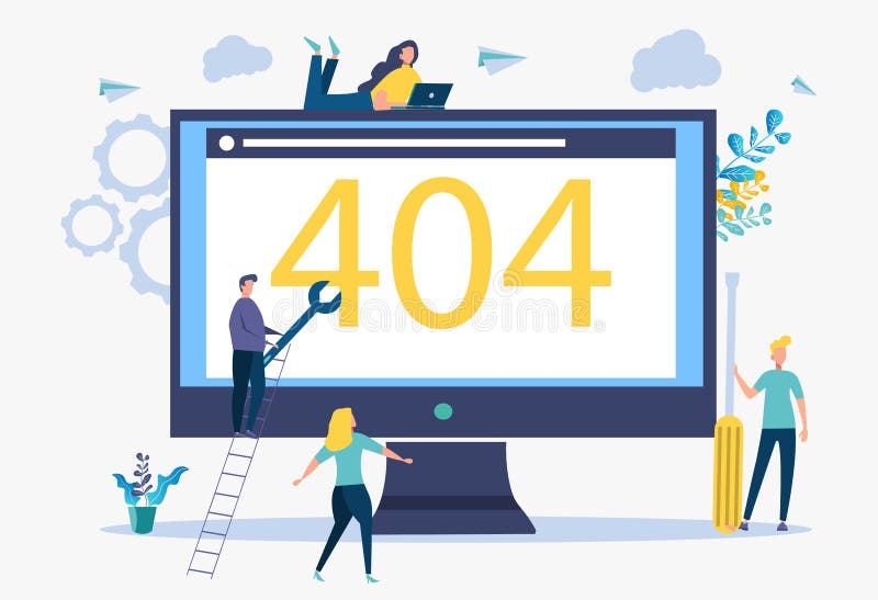 Colorful vector illustration, error 404, disconnect from the internet, not available. People connect internet access. Colorful vector illustration. Brain disconnect illustrations