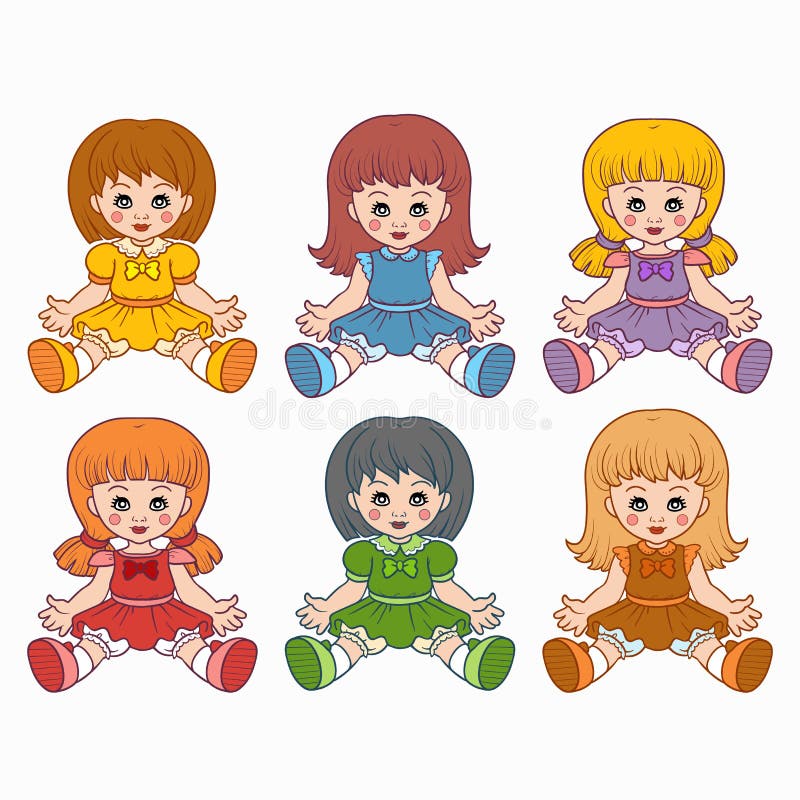 Colorful vector set with dolls for kids