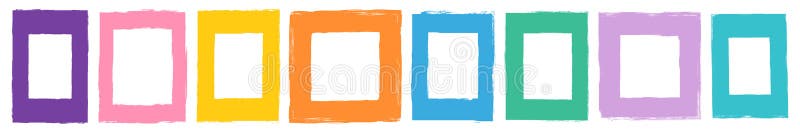 Colorful vector set with various doodle rectangular frames and borders with rough edges stock illustration