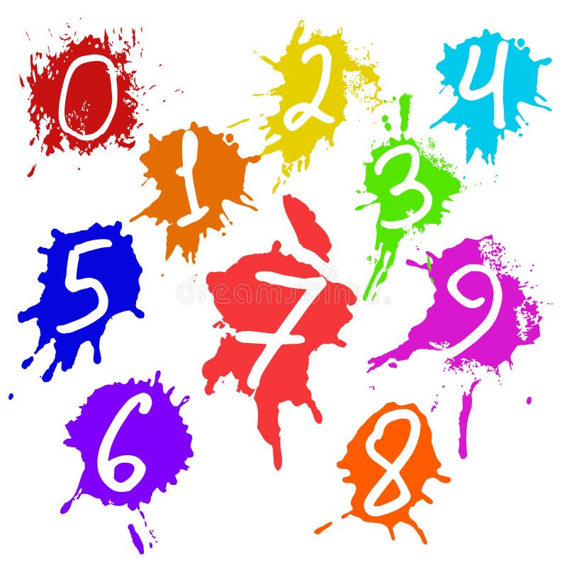 Colorful Vector Splashes and Numbers - Blot, Stains Set. set splash color.