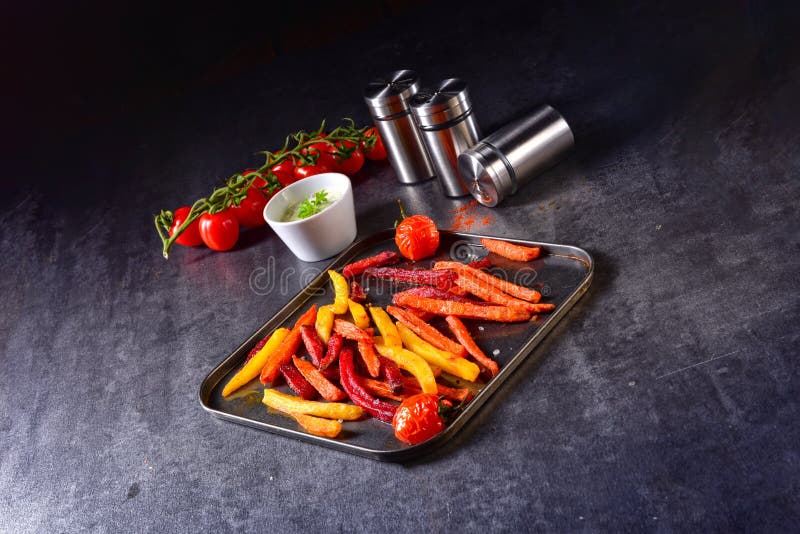 Colorful Vegetable Fries from the Oven Stock Image Image of black