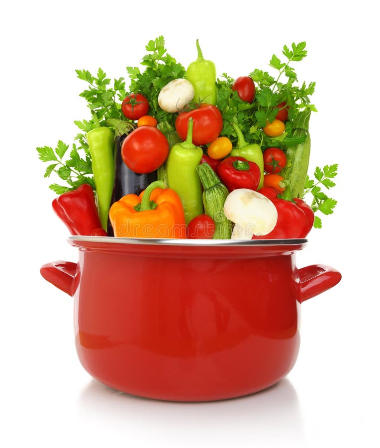 Colorful Vegetables In A Red Cooking Pot Stock Image Image of