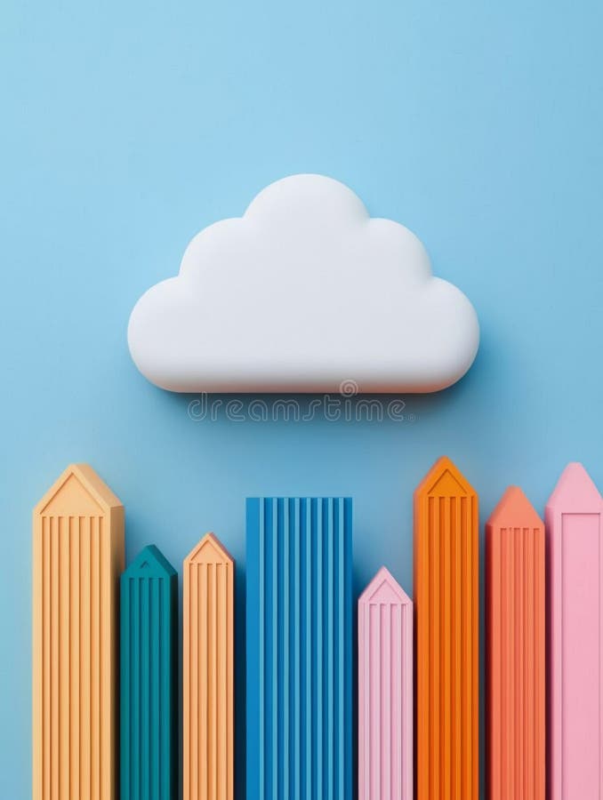 Colorful Vertical Bars with White Cloud Overhead in a Vibrant Setting vector illustration