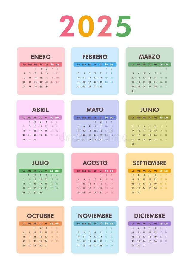 Colorful Vertical A4 Calendar 2025 on Spanish Stock Vector Illustration of wall, minimal