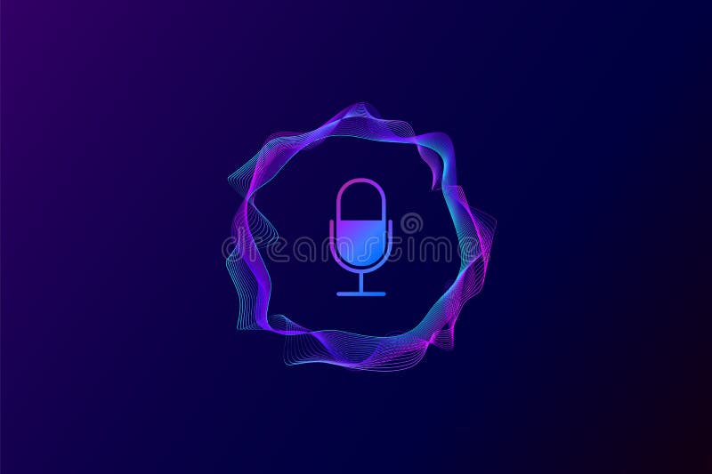 Colorful vibrant circular curve sound waves with microphone icon vector illustration