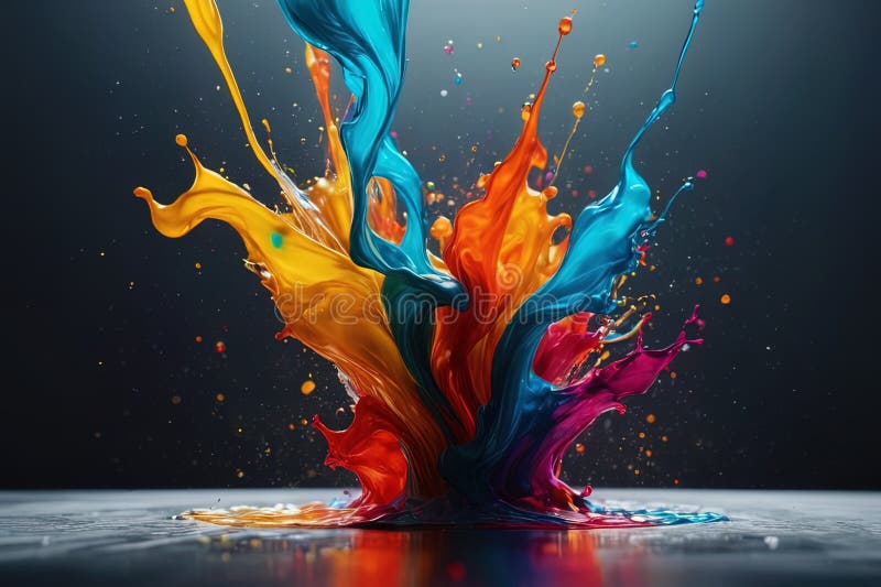 Turnare și stropire de lichid dinamic colorat vibrant stock photography
