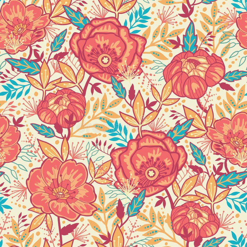 Colorful vibrant flowers seamless pattern