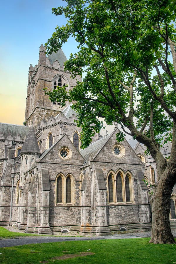 Colorful view of Christ Church Cathedral in Dublin. Cathedral of the Holy Trinity, is a medieval gothic construction stock photo Colorful view of Christ Church Cathedral in Dublin. Cathedral of the Holy Trinity, is a medieval gothic construction stock photo