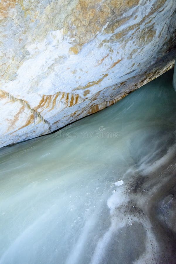 A colorful view of the ice cave in the glacier in slovakia