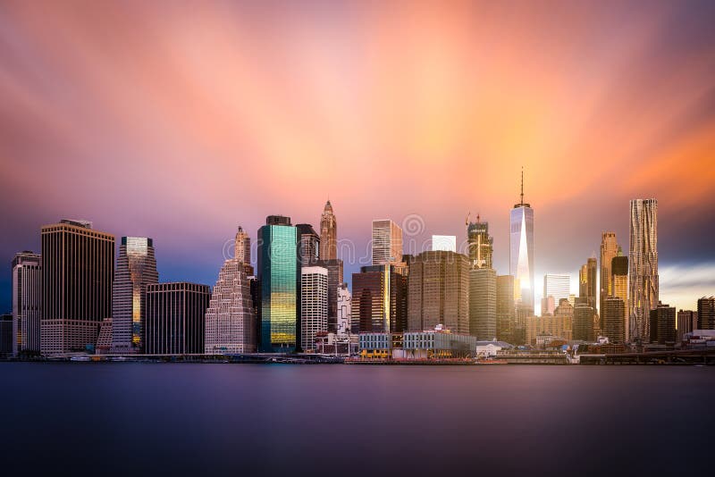 Colorful view of Lower Manhattan. New York skyline. stock photo Colorful view of Lower Manhattan. New York skyline. stock photo