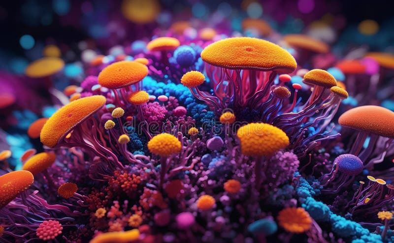 Colorful vivid bacteria and viruses microscope macro shot vector illustration