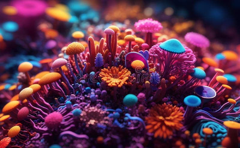 Colorful vivid bacteria and viruses microscope macro shot stock illustration