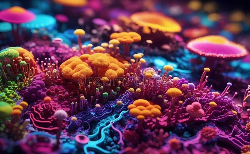 Colorful vivid bacteria and viruses microscope macro shot stock illustration