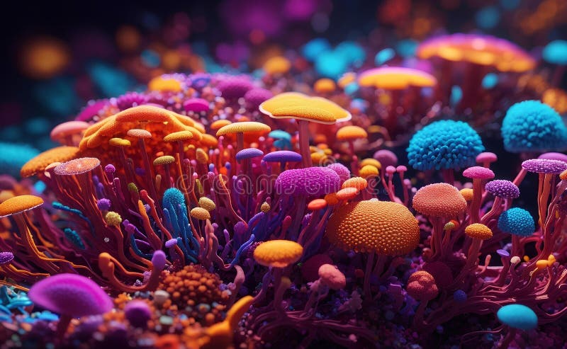 Colorful vivid bacteria and viruses microscope macro shot stock illustration