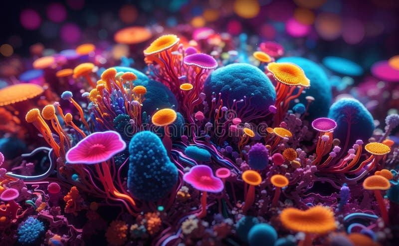 Colorful vivid bacteria and viruses microscope macro shot royalty free illustration