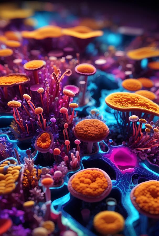 Colorful vivid bacteria and viruses microscope macro shot royalty free illustration