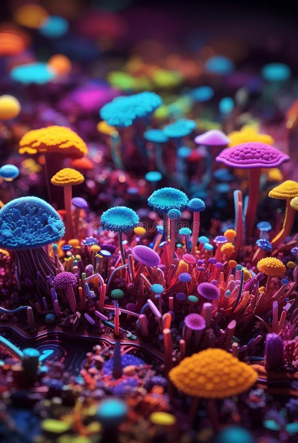 Colorful vivid bacteria and viruses microscope macro shot royalty free illustration