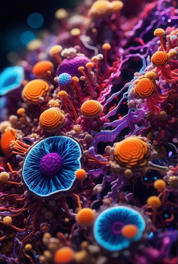 Colorful vivid bacteria and viruses microscope macro shot royalty free illustration