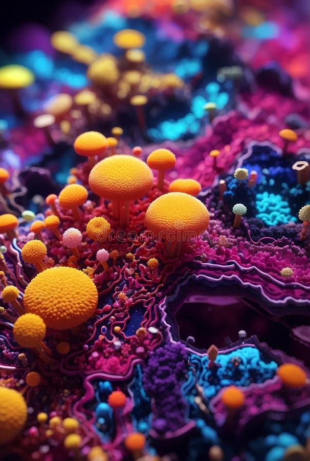 Colorful vivid bacteria and viruses microscope macro shot royalty free illustration
